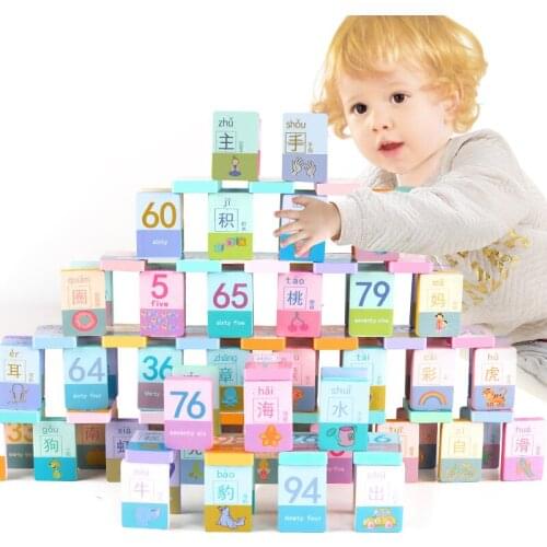 100pcs Wooden Dominos Blocks Game Set Early Educational Toys for Children Wood Color Blocks Preschool Kids Learning Aids