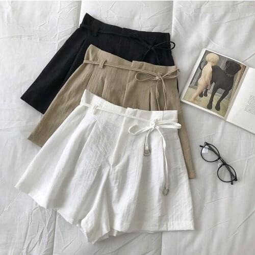 2021 Summer Shorts Women Loose Casual Wide Leg Short Pants Fashion Bandage High Waist Shorts Female