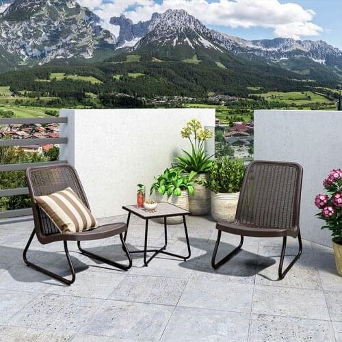 3pcs /set Steel frame with PVC plastic seat garden chair and square end table leisure set outdoor chairs blacony chair ,grey