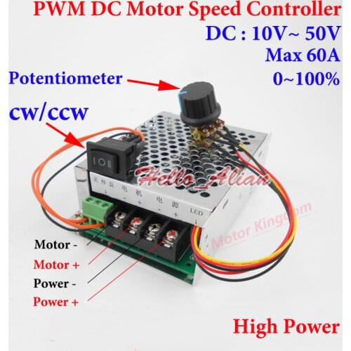 40A DC10V-50V 12V 24V 48V hho PWM High Power DC Motor Speed Controller 0-100% CW CCW Reversible Switch For 785/775 DC motor