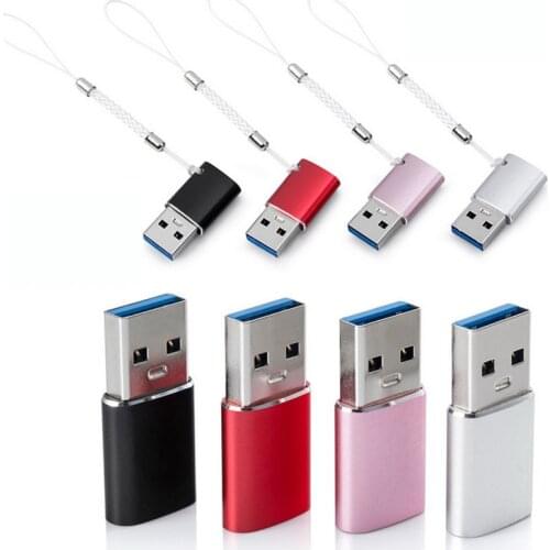 Wholesale 500PCS bundle packag Type C female to USB3.0 male connector Type-c adapter lanyard keychain aluminum shell USB adapter