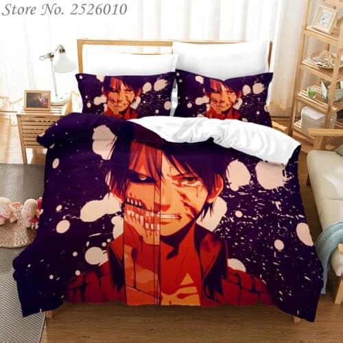Anime 3D Attack on Titan Printed Bedding Set King Duvet Cover Pillow Case Comforter Cover Adult Kids Bedclothes Bed Linens 01