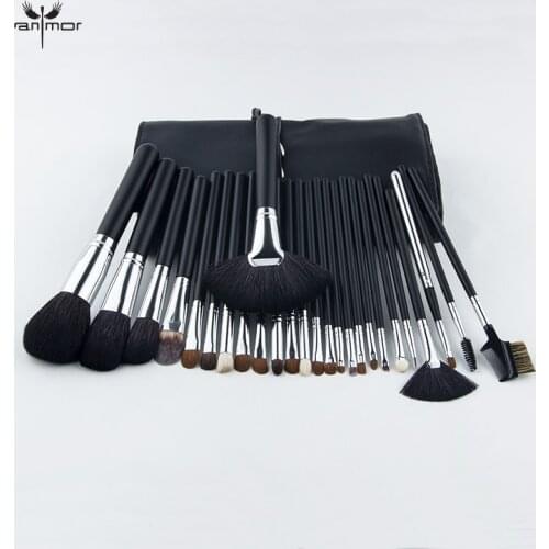 Anmor High Quality 26Pcs Professional Makeup Brushes Set Goat Hair Foundation Eyeshadow Cosmetic Make Up Brush Set Cosmetic Bag