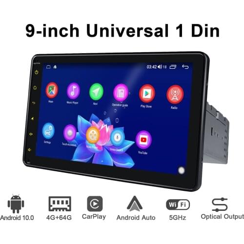Autoradio GPS 1 din Android 10 Auto HD 1280*720 9" Car Radio Stereo Cassette Audio Universal Multimedia Bluetooth 4G Carplay