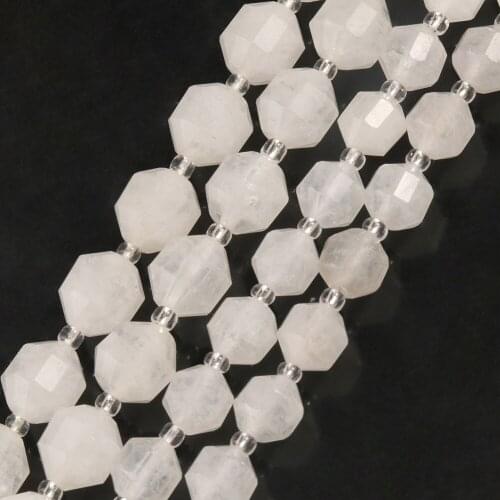 White Jades Beads Natural Stone Bedas for Jewelry Making Loose Spacer Faceted Sharp Beads DIY Necklace Bracelet 15inch Wholesale