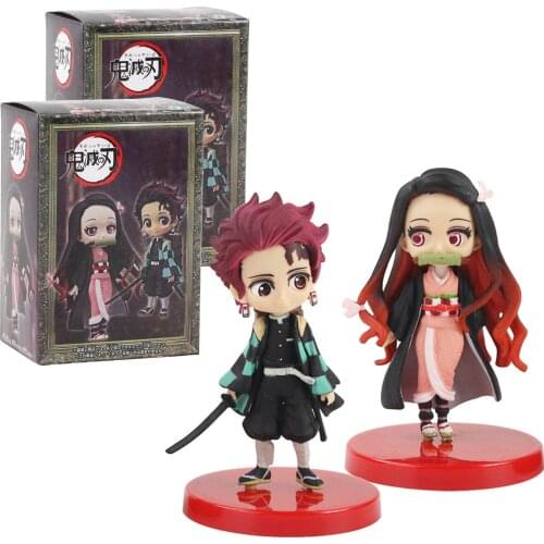 2pcs/set 8cm Demon Slayer Kimetsu no Yaiba Kamado Tanjirou Nezuko Q Version PVC Action Figure Model Toys