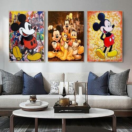 Graffiti Street Art Disney Colourful Cartoon Mickey Mouse Canvas Painting Wall Art Picture Posters and Prints for Children Room