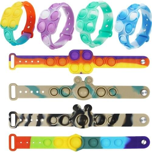 Pop Fidget Reliver Stress Toy Rainbow Push Bubble Antistress Toys Adults & Children Sensory Toys to Relieve Autism Bracelet