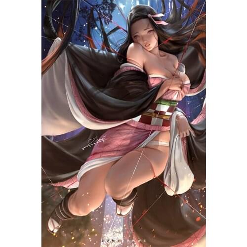 Sexy Ghost Girl Kamado Nezuko Canvas Paintings Custom Japanese Anime Cartoon Character Wall Art Pictures Room Posters and Prints