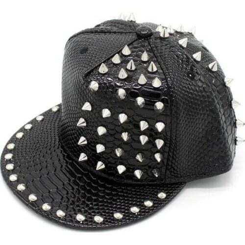 Men Women Novel Rivet Snakeskin Leather Punk SunShade Baseball Cap Sport Sunscreen Hip Hop Dance Adjustable Hat U12