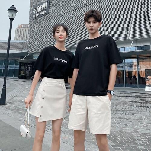Actual couple outfit niche design T - shirt + skirt couples clothing couples clothes