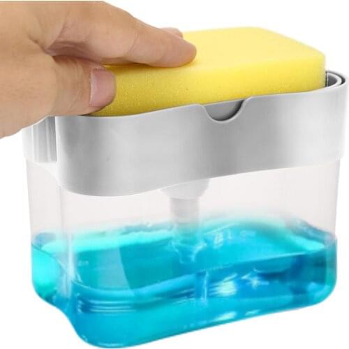 2-in-1 Sponge Box With Soap Dispenser Double Layer Kitchen Plastic Soap Dispenser Sponge Scrubber Holder Case Boite Rangement