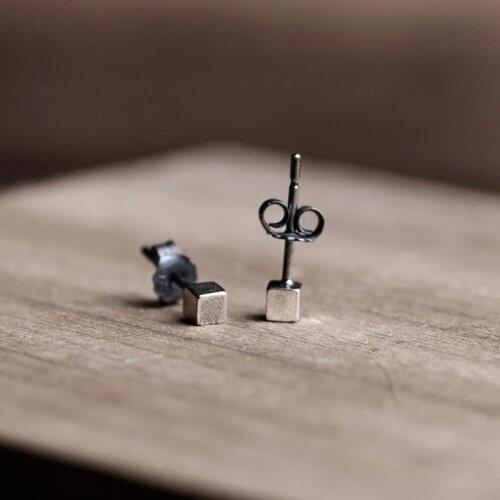 925 Sterling Silver Round Square Tiny Stud Earrings For Men Simple Small Earring Women Vintage Jewelry Lady Girl Birthday Gifts