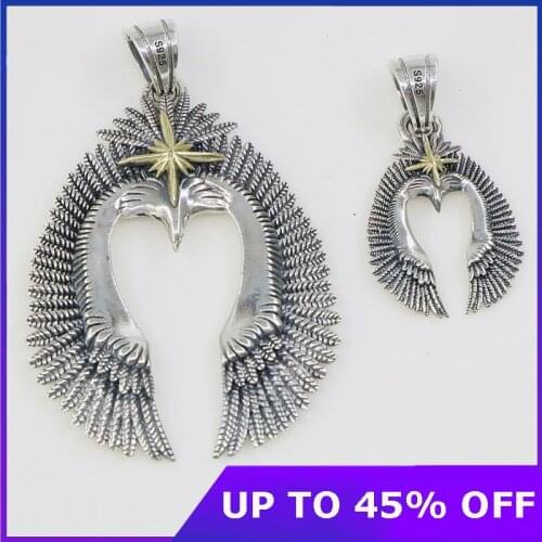 Thai silver Winged Eagle Pendant 100% Real 925 Sterling Silver Necklace Pendant for Women Men fine Jewelry bijoux femme