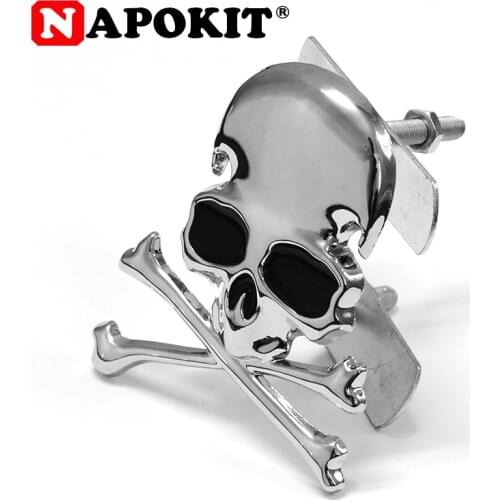 1Set Metal 3D Skull Head Skeleton Car Grill Sticker Badge Emblem Decal Auto Car Trunk Front Grille Sticker Silver Chrome