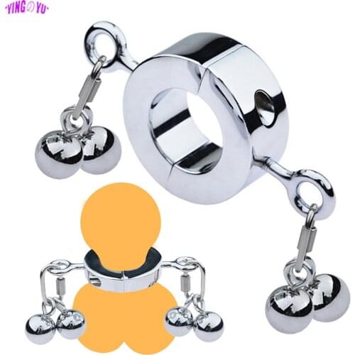 Metal Penis Ring Testicle Ball Stretcher Scrotum Cock Rings Locking Pendant Weight Male Chastity Sex Toys For Men Adult Supplies