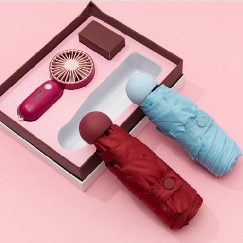 Mini Fan Umbrella Gift Set Sun Umbrella Sun Protection UV Folding Umbrella Female Sunshade Rain Dual-use Compact Portable Pocket