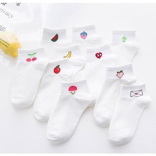 Cute Art Socks Cartoon Fruit Embroidery Peach Strawberry Watermelon Banana Pattern Korean Harajuku Funny Meias