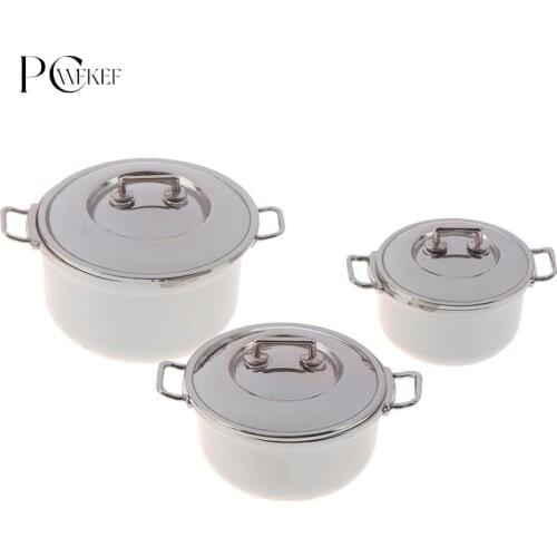 New 1/12 Dollhouse Miniature Imitated Stainless Steel Casserole Kitchen Cookware