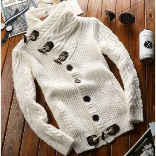 New Mens Collared Cardigan Sweater Shawl Warm Knitted Jumper Toggle Duffle Out