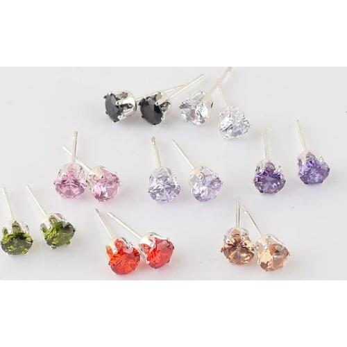 Charm Candy Color Crystal Stone Earrings Round Cute Zircon Wedding Stud Earrings For Women Ear Studs Engagement Jewelry Gift