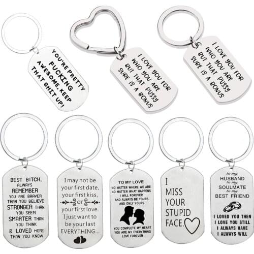 Stainless Steel Romantic Couple Keychain Lover Keyring Keyfob Valentines Day Lover Gift Boyfriend Husband Girlfriend