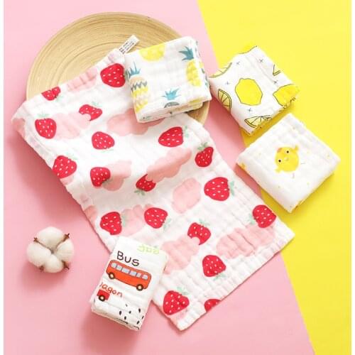 Newborn face towel 6 layers baby handkerchief fruit pattern towel muslin cotton baby face towel wiping cloth baby supplies