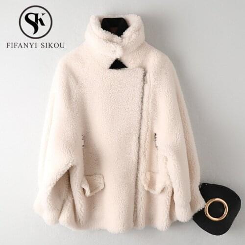 Fluffy Real Sheep Shearing Fur Coat Women Plush Particles Wool Natural Fur Jacket High Quality Warm Overcoat Female Winter Coat