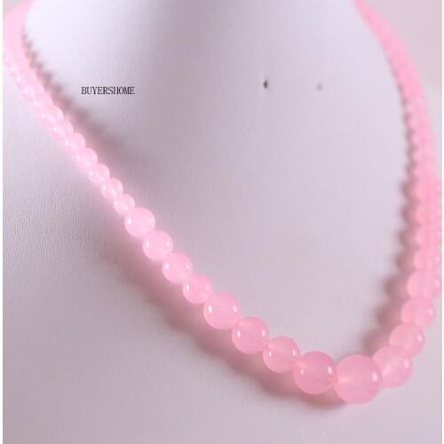 Handmade Beaded Necklace Natural Stone Round Pink Quartz Crystal Necklace for Women Jewelry Gift E001