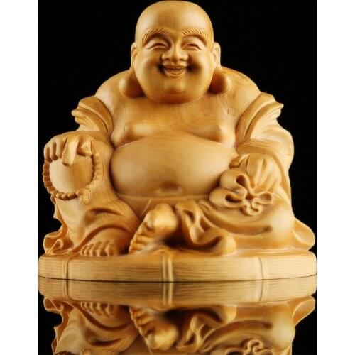 Boxwood Real Wood 8cm Chinese traditional mythological craft carving Home Decor furniture jewelry Maitreya Buddha