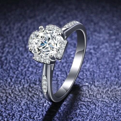 Silver Platinum Excellent Cut Diamond Test Pass 1 Carat D Color High Quality Moissanite Wedding Flower Ring Silver 925 Jewelry