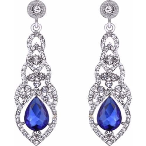 Earrings Teardrop Zircon Wedding Long Earrings Elegant Bridal Wedding Engagement Women Jewelry Accessories Blue White Champagne