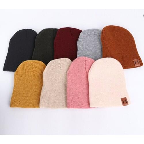 Parent-child Woolen Hat 1Pcs Korean Style Knit Hats Keep Warm for Kids with Leather Label Multicolors Baby Winter Cap Baby/Adult