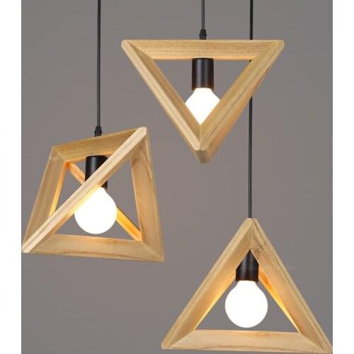 Nordic Wooden Triangle Pendant Lights E27 Restaurant Living Room Bedroom Japanese Hanging Lamps Dining Room Bar Study Fixtures