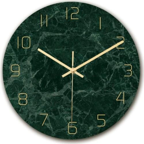 Tempered Glass Modern Wall Clock, Marble Design Silent Non-Ticking Quartz Decorative Round Clock for Home Decor