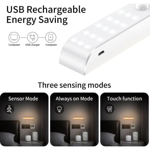 LED PIR Night Light Motion Sensor Cabinet Light Wireless LED Wall Lamp Bedroom Staircase Lighting USB Rechargeable Wardrobe Lamp