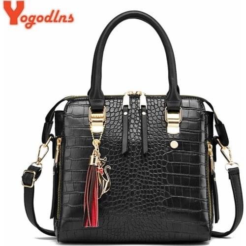 Yogodlns Fashion Crocodile Pattern Handbag Women 2021 New PU Leather Tassel Shoulder Bag Luxury Design Handle Bag Lady Purse sac