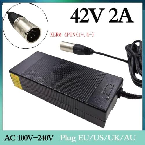 36V Charger 42V 2A electric bike lithium battery charger for 36V lithium battery pack with 4-Pin XLR Socket/connector