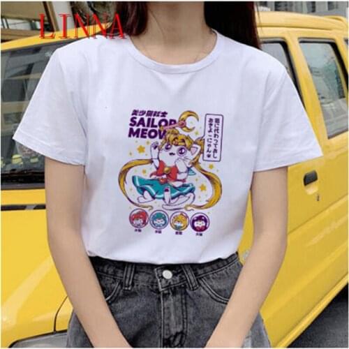 Womens skull and cute cat woman T-shirt cartoon top T-shirt kawaii T-shirt ladies Harajuku short sleeve fun Ulzzang T-shirt