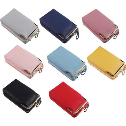 Women Fashion Faux Leather Long Wallet Diagonal Shoulder Bag Phone Zipper Clutch