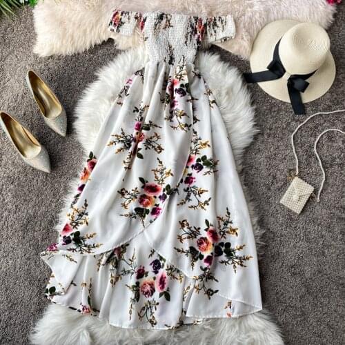 2021 sexy floral print off shoulder midi long Split Dress summer Party vestido de fiesta Women casual elegant beach dress LN213