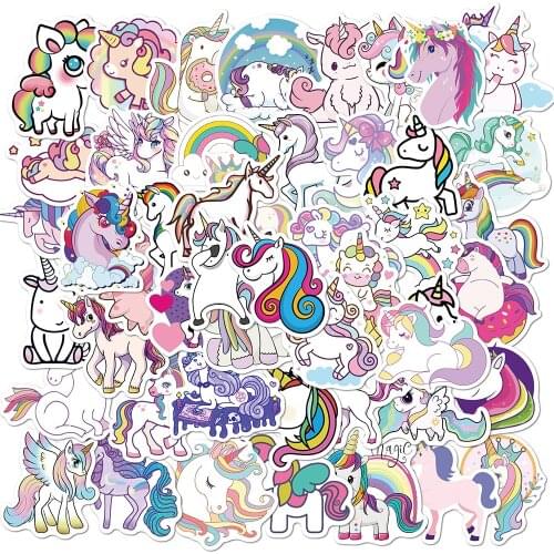 10/30/50PCS Unicorn Cute Cartoon Stickers DIY Graffiti Motorcycle Luggage Skateboard PVC Cool Sticker Decals for Kid Toy Gift
