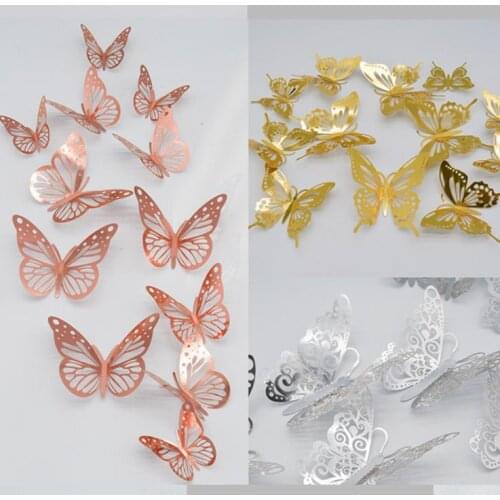 3D Metal Texture Paper Hollow Butterfly Wall Stickers House Decoration Living Room Simulation Solid Color Modern Simple SN1193