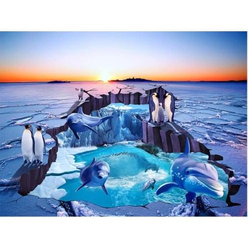 3d flooring waterproof wall paper bathroom custom photo pvc sticker The ice penguins decoration painting wallpaper for walls 3d