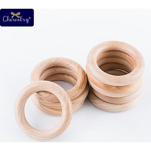 50Pcs 40mm/70mm Beech Wooden Rings Baby Teethers DIY Necklace Pendant Teether Ring DIY Unfinished Infant Teethering Grasp Toy