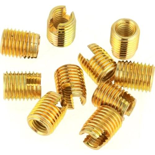 50Pcs Thread Insert Brass Tone Self Tapping Thread Slotted Inserts Combination Set Repair Thread Tool
