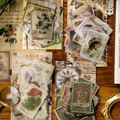 60pcs/set Retro Plants Washi Stamp Sticker DIY Scrapbooking Travelling Notes Decorative Stationery Stickers