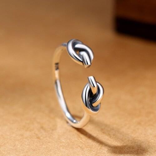 925 Sterling Silver Creative Retro Double Knot Ring Women And Men Simple Thai Silver Opening Ring Fine Jewelry
