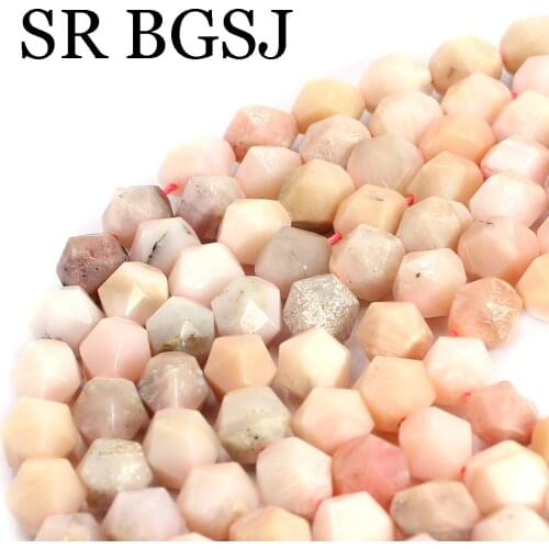 Free Shipping 10mm AAA Pink Opal Polygonal Faceted Round Gems Stone Jewelry Making Findings Beaded Beads Strand 15"