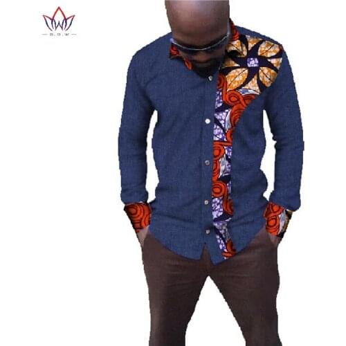 BRW Mens African Clothing Dress Shirt Men Long Sleeve Slim Fit Shirt Men African Clothes Plus Size African Clothing WYN84
